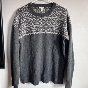 Garnet Hill Men's Washable Cashmere Jacquard Sweater‎ M Gray Fair Isle